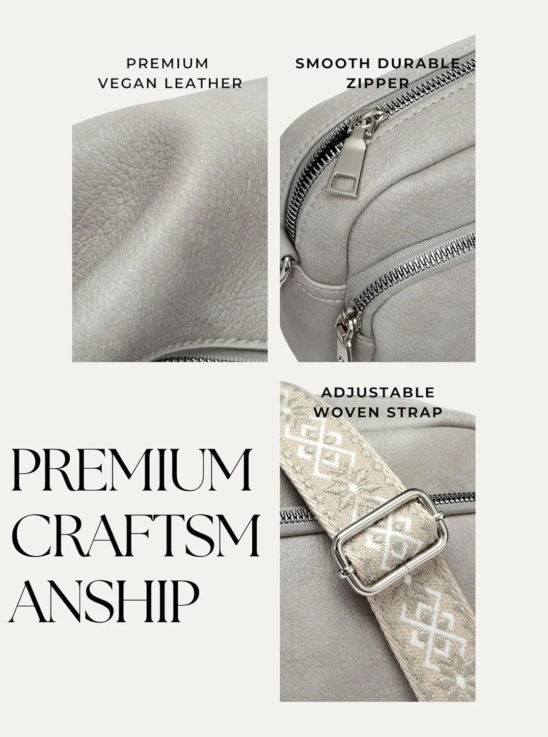 Crossbody Bags for Women, Small Cross Body Purse Vegan Leather Triple Zip Shoulder Handbag with Adjustable Wide Strap