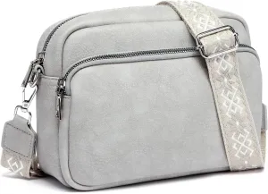 Crossbody Bags for Women, Small Cross Body Purse Vegan Leather Triple Zip Shoulder Handbag with Adjustable Wide Strap