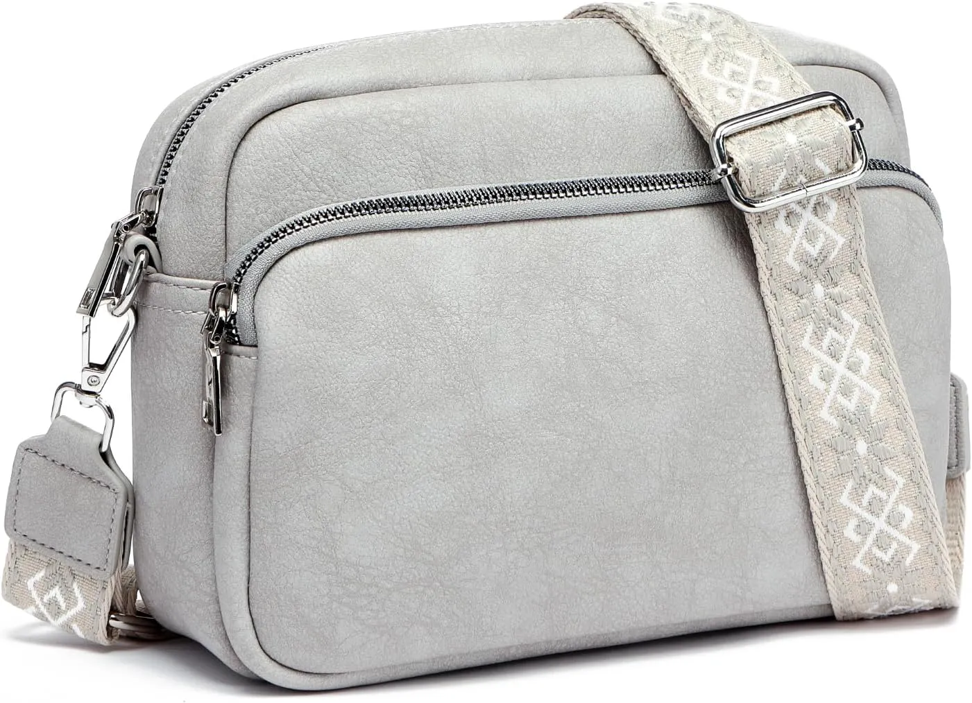 Crossbody Bags for Women, Small Cross Body Purse Vegan Leather Triple Zip Shoulder Handbag with Adjustable Wide Strap