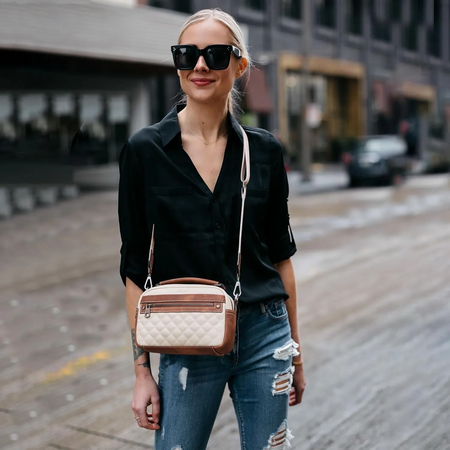 Crossbody Bags for Women Vegan Leather Shoulder Handbags Small Cross Body Purses for Women Trendy with Wide Strap