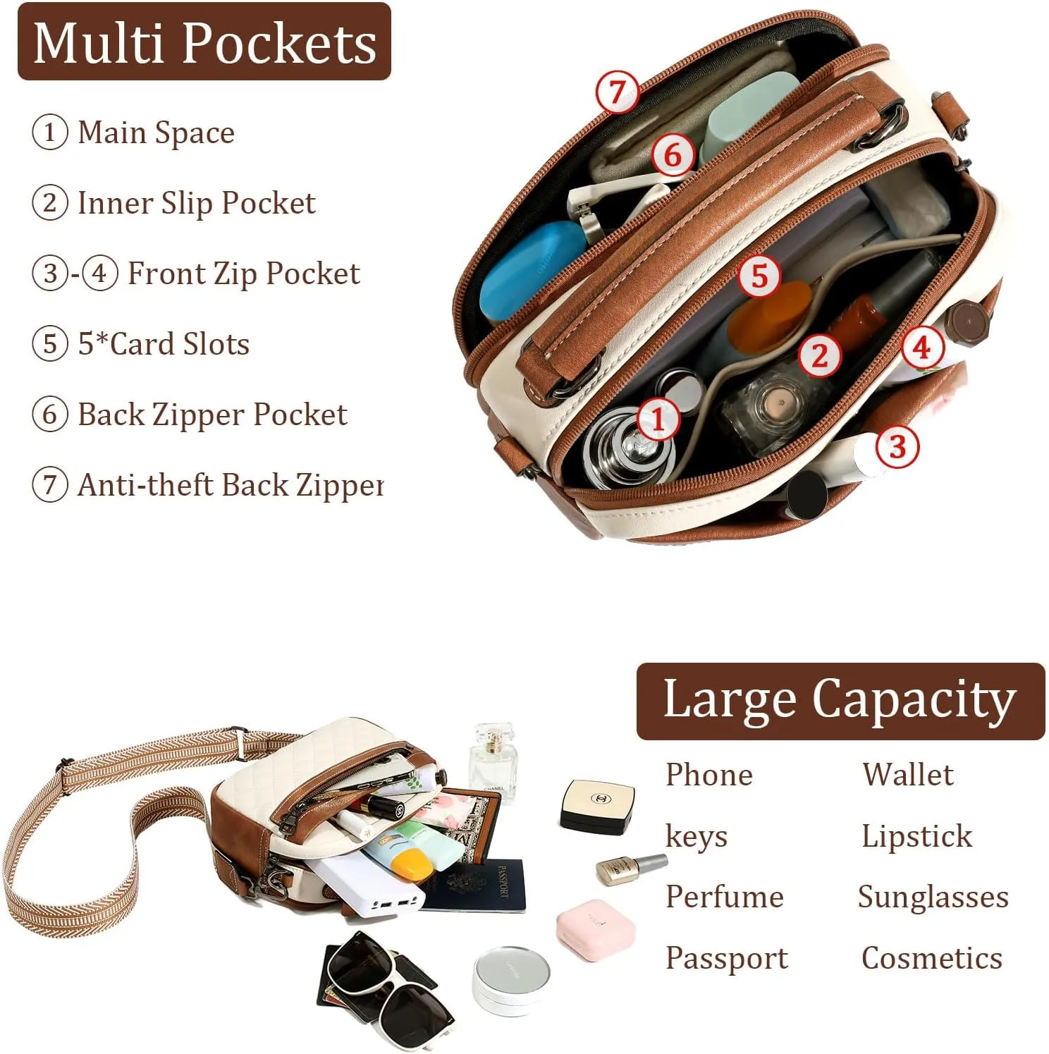 Crossbody Bags for Women Vegan Leather Shoulder Handbags Small Cross Body Purses for Women Trendy with Wide Strap