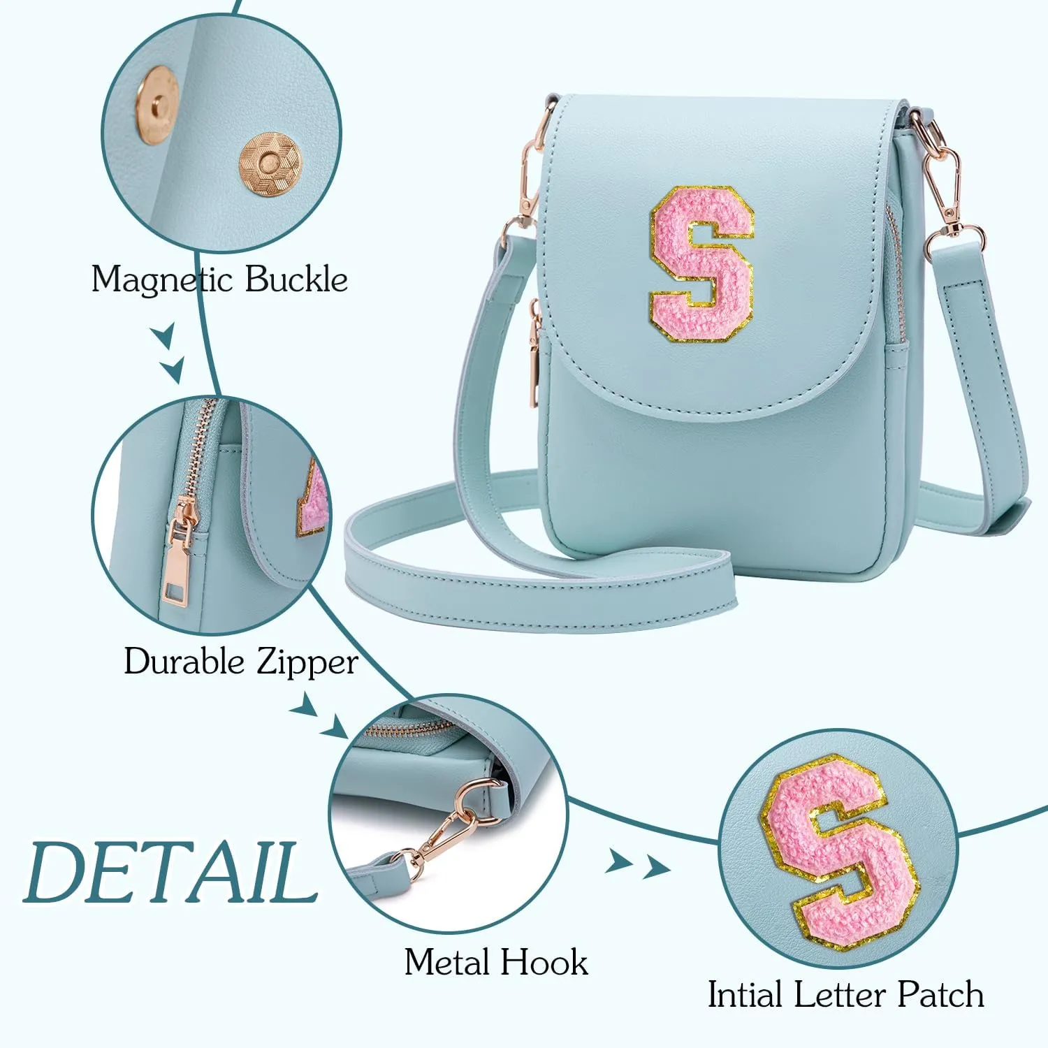 Crossbody Purse for Teen Girls Small Initial Cell Phone Toddler Purse Leather Triple Compartment Crossbody Bags
