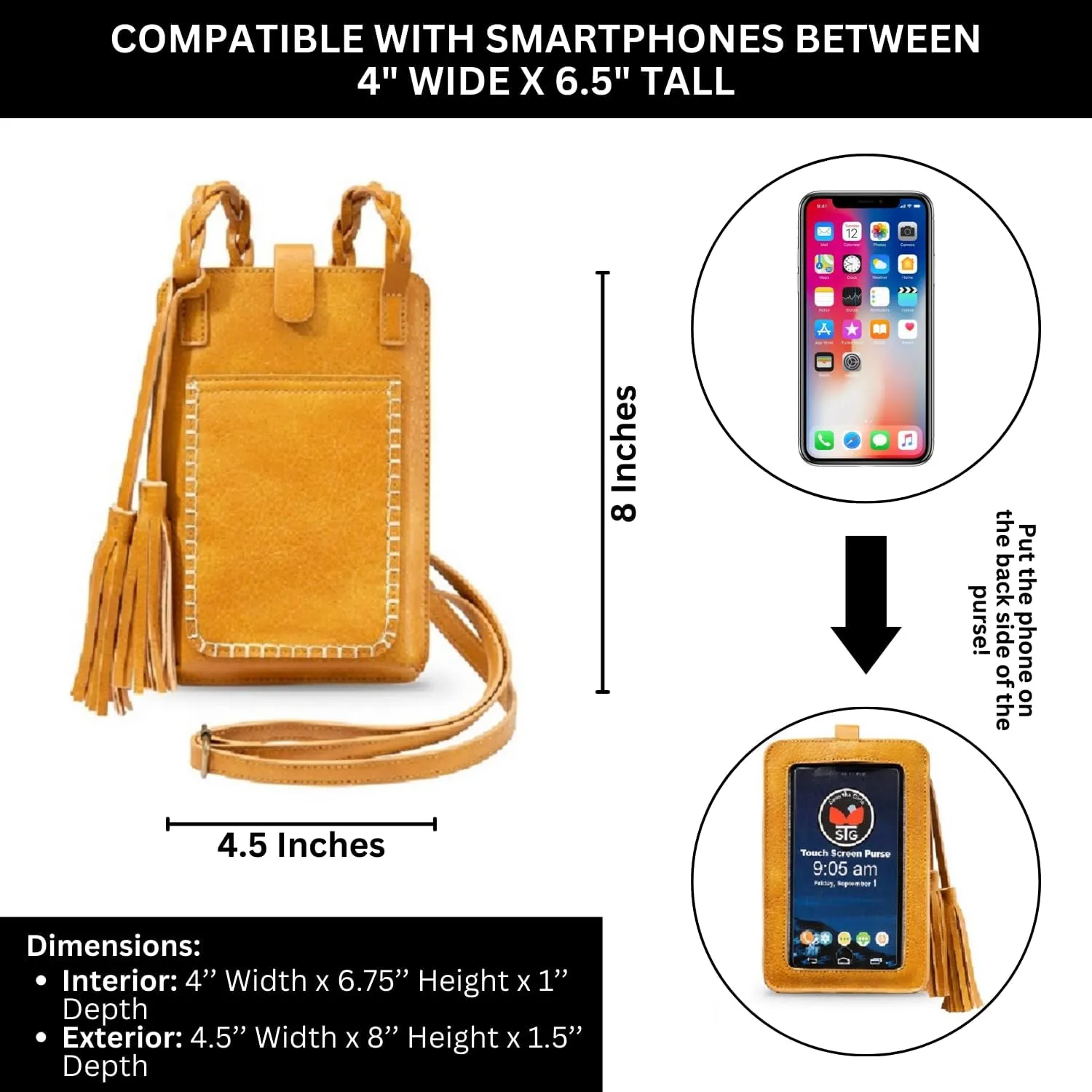 Crossbody Purse (Honey Mustard) - Touchscreen Phone Bag and Phone Strap Crossbody, Stylish and Lightweight (Free Spirit)