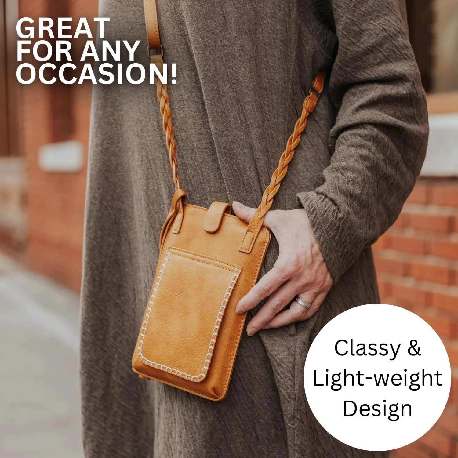 Crossbody Purse (Honey Mustard) - Touchscreen Phone Bag and Phone Strap Crossbody, Stylish and Lightweight (Free Spirit)