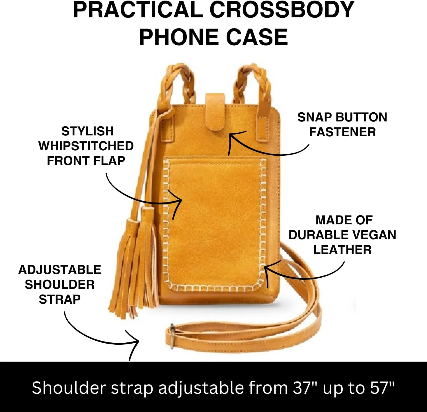 Crossbody Purse (Honey Mustard) - Touchscreen Phone Bag and Phone Strap Crossbody, Stylish and Lightweight (Free Spirit)