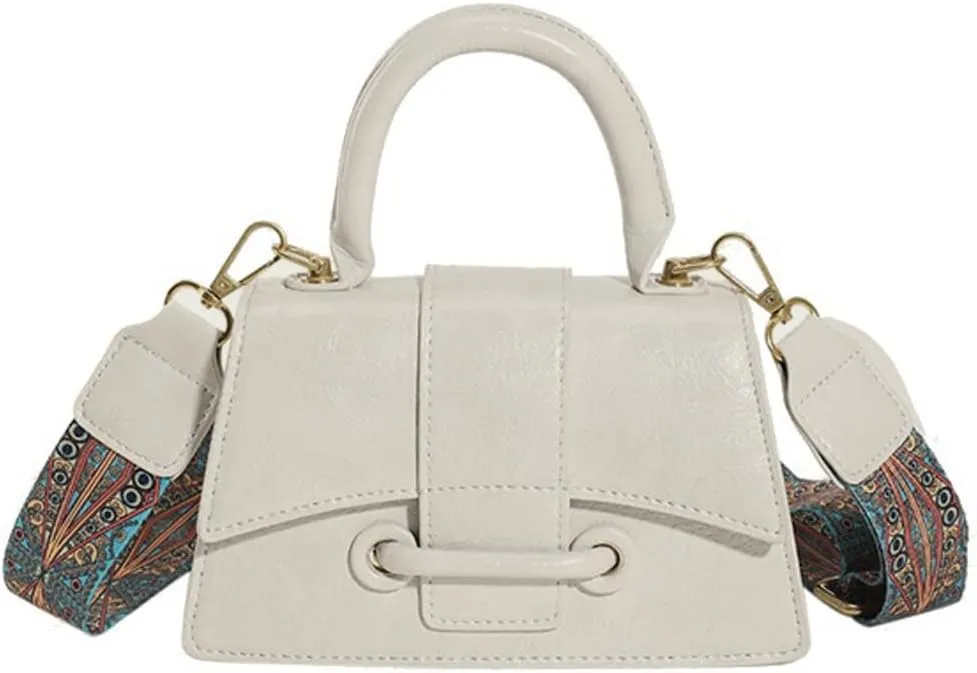 Crossbody Purse with Guitar Strap Leather Women Top Handle Shoulder Bags Vintage Small Square Bag Handbag