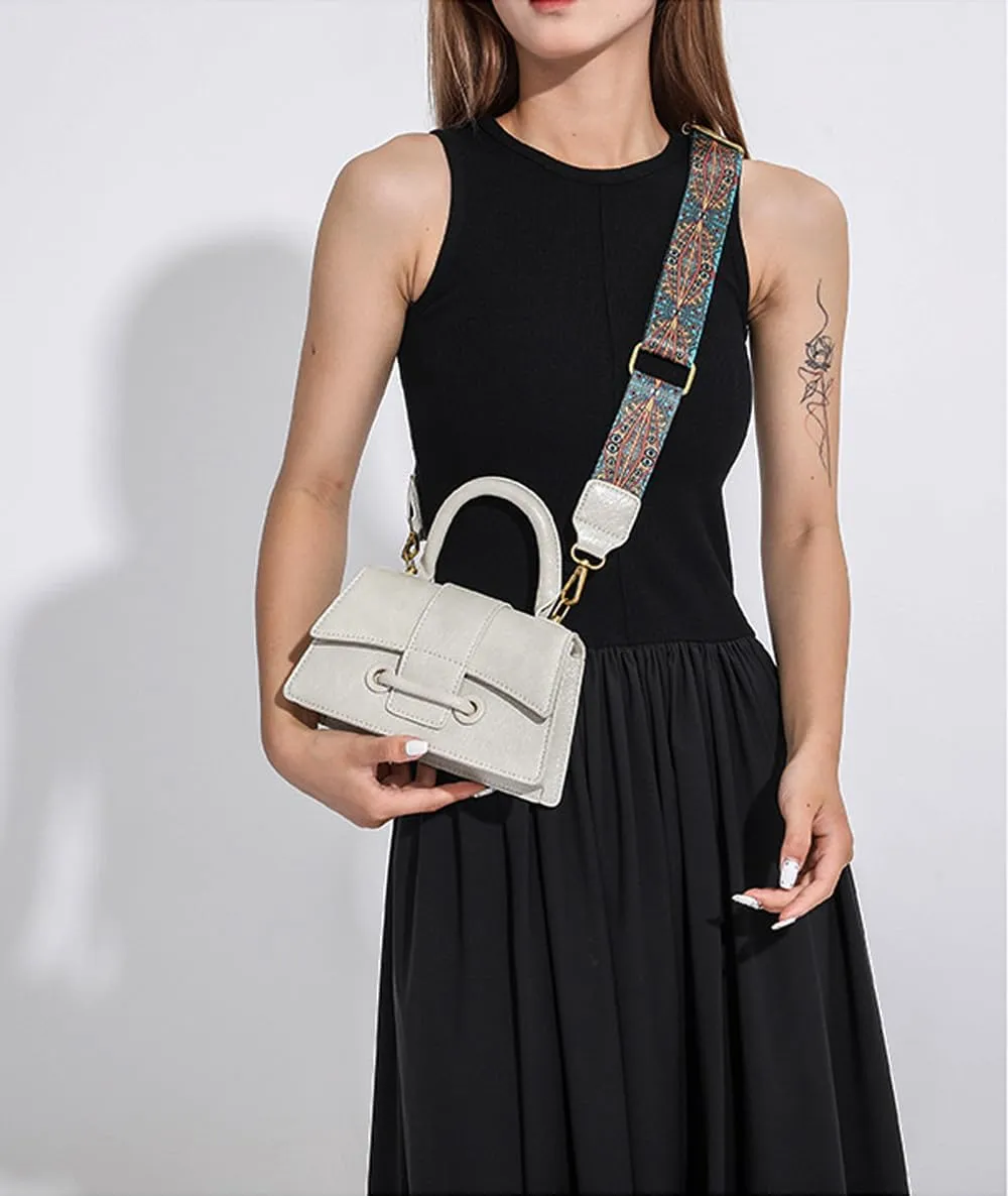 Crossbody Purse with Guitar Strap Leather Women Top Handle Shoulder Bags Vintage Small Square Bag Handbag