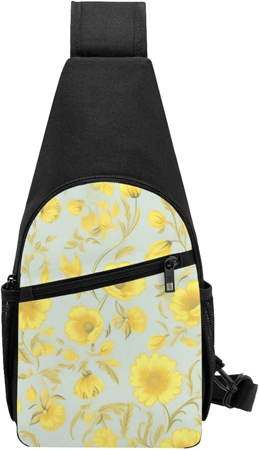 Crossbody Sling Backpack Sling Bag for Men Women Cross Chest Bag Shoulder Bag Yellow flower Travel Hiking Daypack