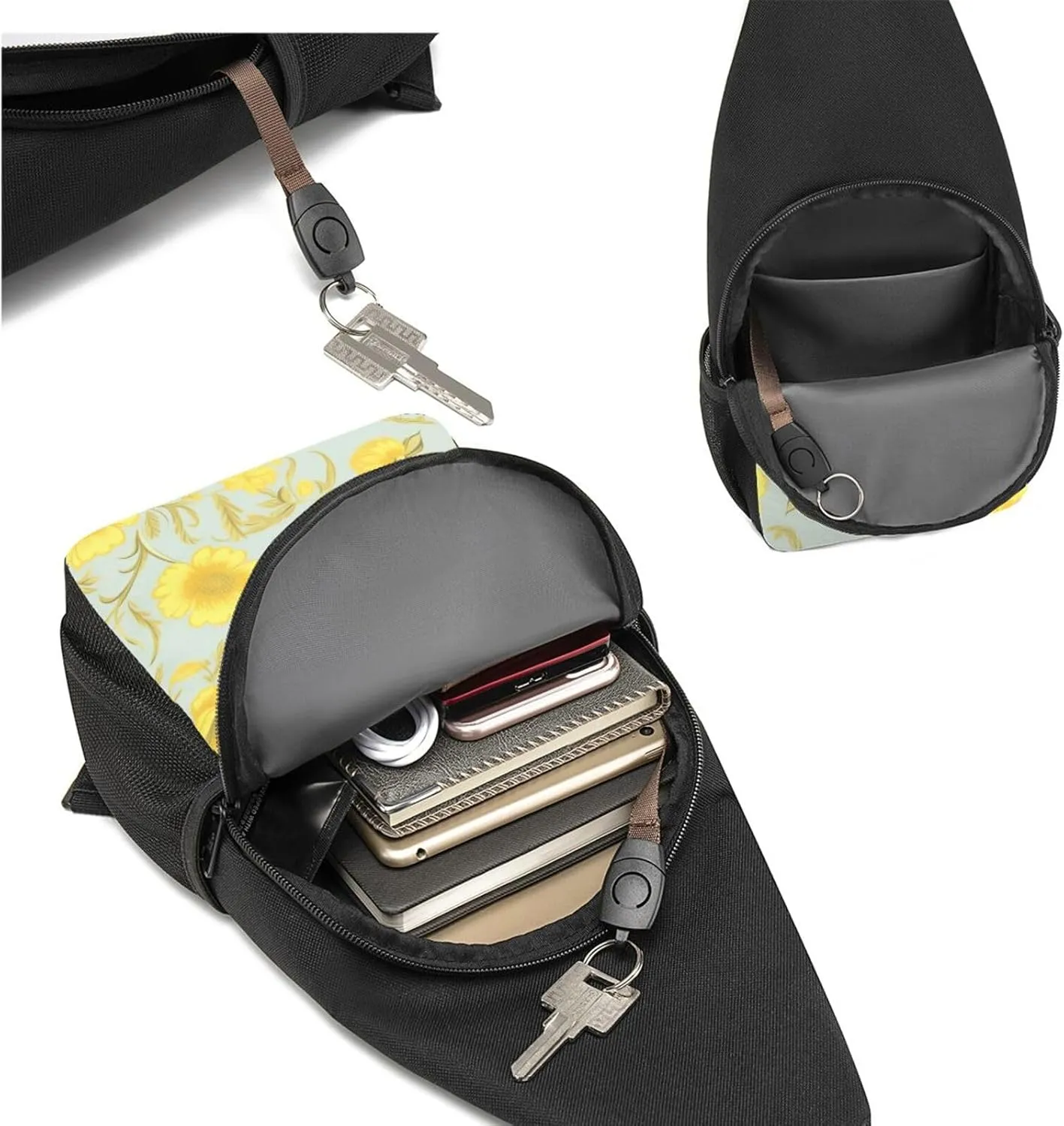 Crossbody Sling Backpack Sling Bag for Men Women Cross Chest Bag Shoulder Bag Yellow flower Travel Hiking Daypack
