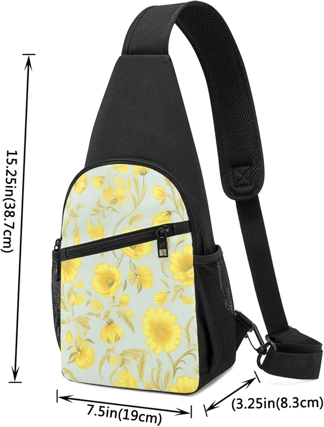 Crossbody Sling Backpack Sling Bag for Men Women Cross Chest Bag Shoulder Bag Yellow flower Travel Hiking Daypack