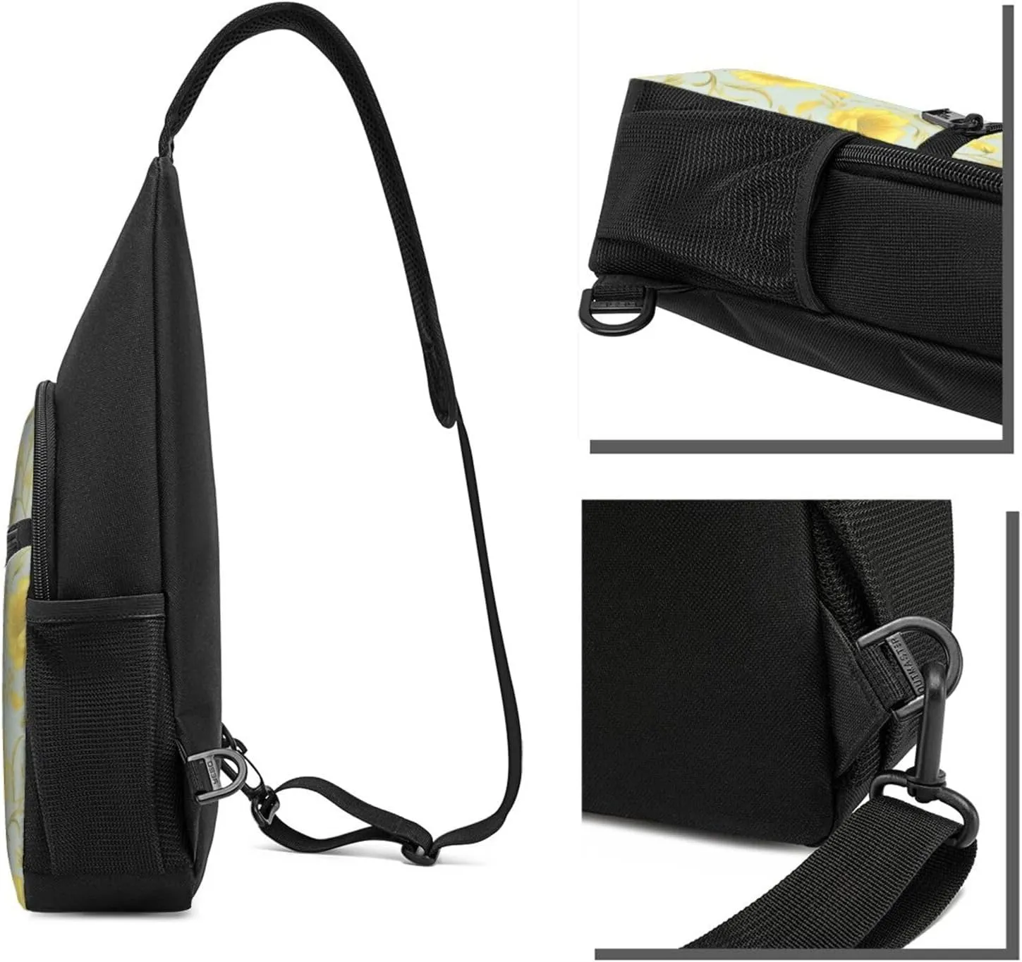 Crossbody Sling Backpack Sling Bag for Men Women Cross Chest Bag Shoulder Bag Yellow flower Travel Hiking Daypack