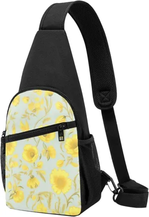 Crossbody Sling Backpack Sling Bag for Men Women Cross Chest Bag Shoulder Bag Yellow flower Travel Hiking Daypack