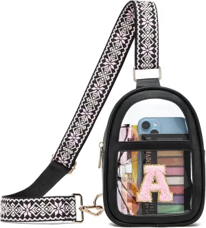 Cryster Clear Bag for Stadium Events | Clear Crossbody Bag for Women | Clear Purse Bag with Chenille Initial A Patch for Concerts Sports Festivals, Black