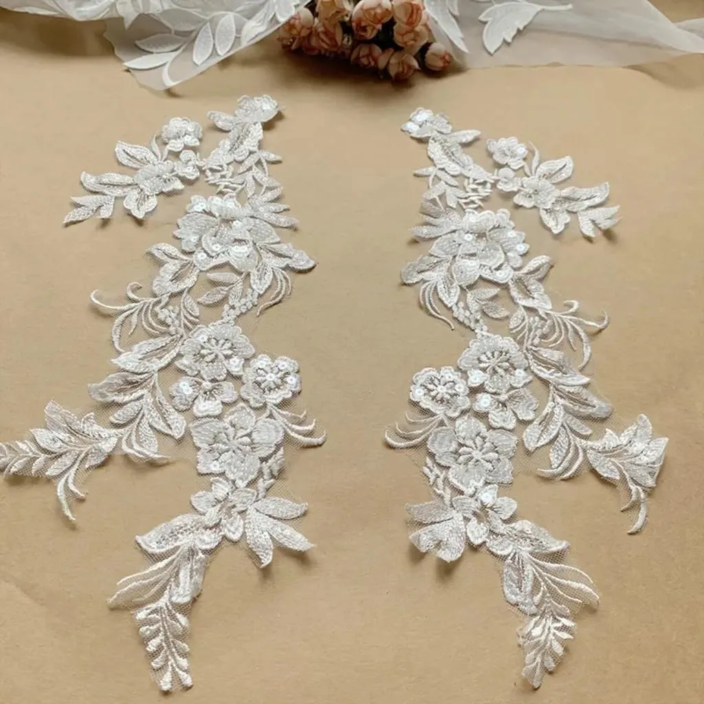 CSCDD 5 Pcs Leaves Flowers Embroidery Studs, Beads Lace Flowers Applique