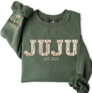 Custom Grandma Embroidered Sweatshirt, New Mom Gifts, Mama Floral Applique Sweatshirt