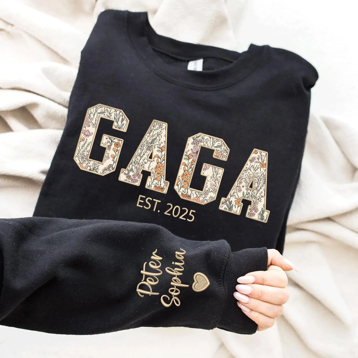 Custom Grandma Embroidered Sweatshirt, New Mom Gifts, Mama Floral Applique Sweatshirt