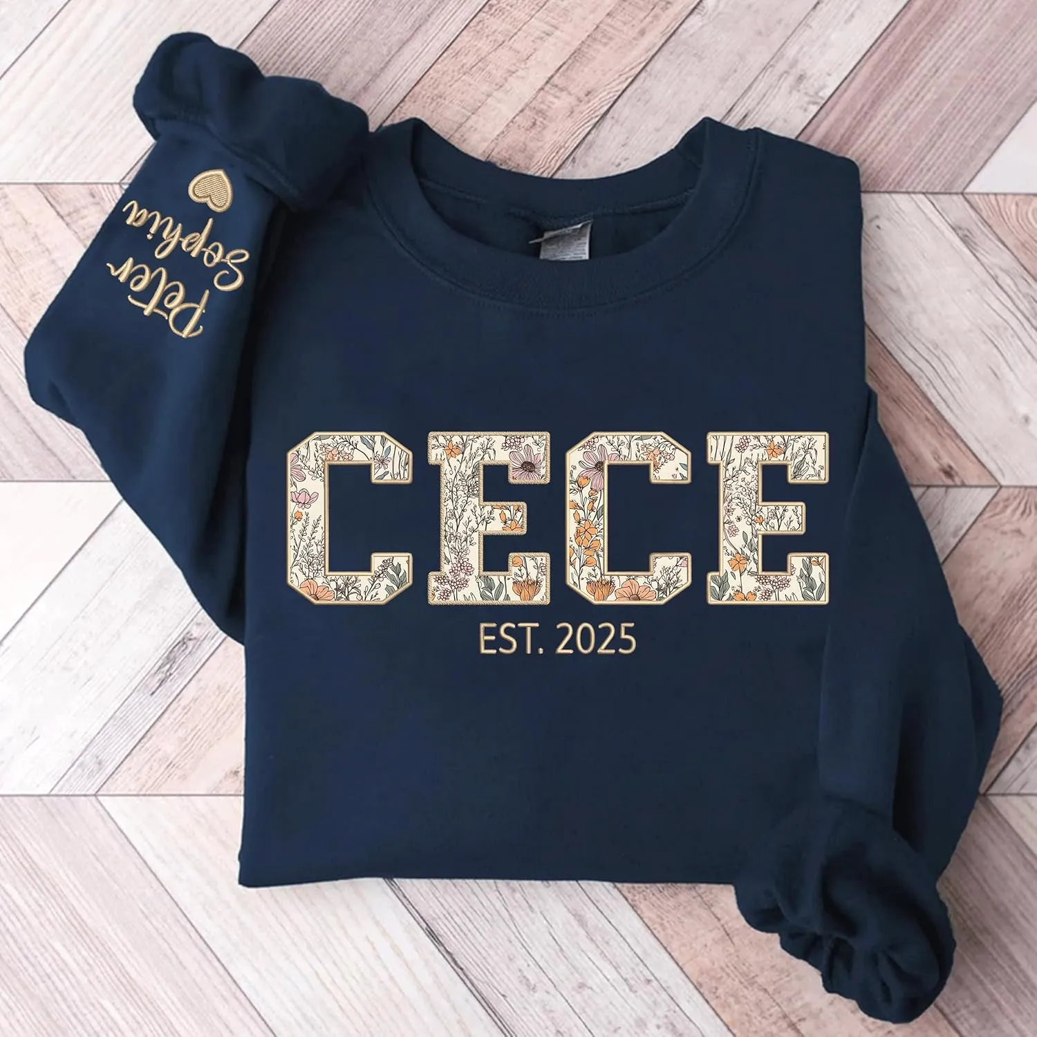 Custom Grandma Embroidered Sweatshirt, New Mom Gifts, Mama Floral Applique Sweatshirt