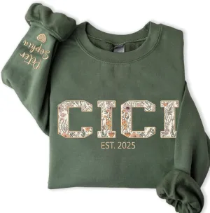 Custom Grandma Embroidered Sweatshirt, New Mom Gifts, Mama Floral Applique Sweatshirt