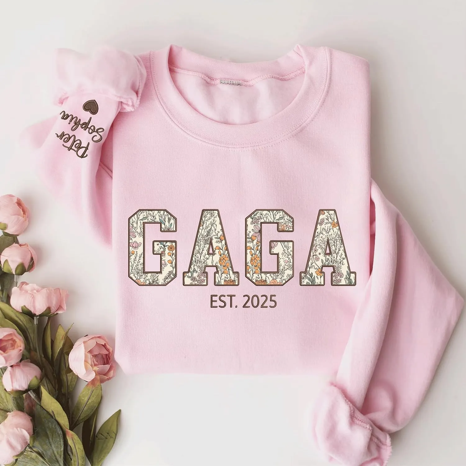 Custom Grandma Embroidered Sweatshirt, New Mom Gifts, Mama Floral Applique Sweatshirt