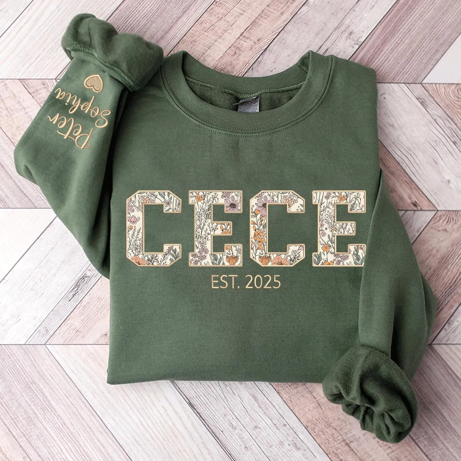 Custom Grandma Embroidered Sweatshirt, New Mom Gifts, Mama Floral Applique Sweatshirt