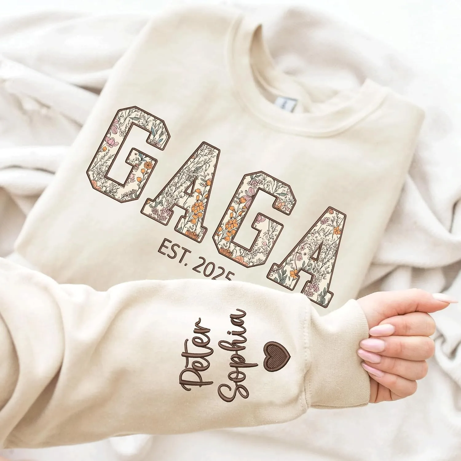 Custom Grandma Embroidered Sweatshirt, New Mom Gifts, Mama Floral Applique Sweatshirt