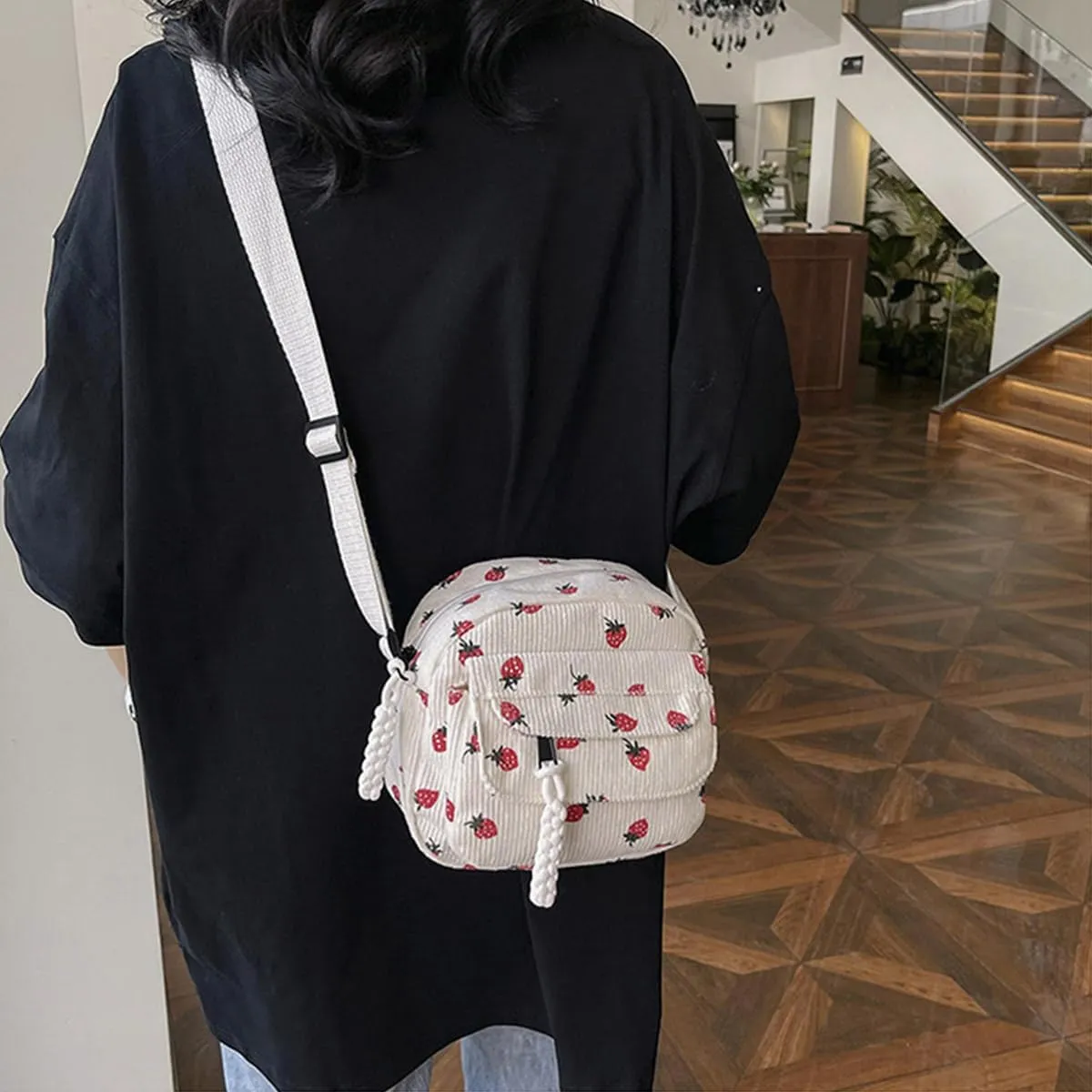 Cute Bags Kawaii Purse Wallets Aesthetic Small Corduroy Crossbody Bag with Bear Keychains Kawaii Gift for Women Teen Girls