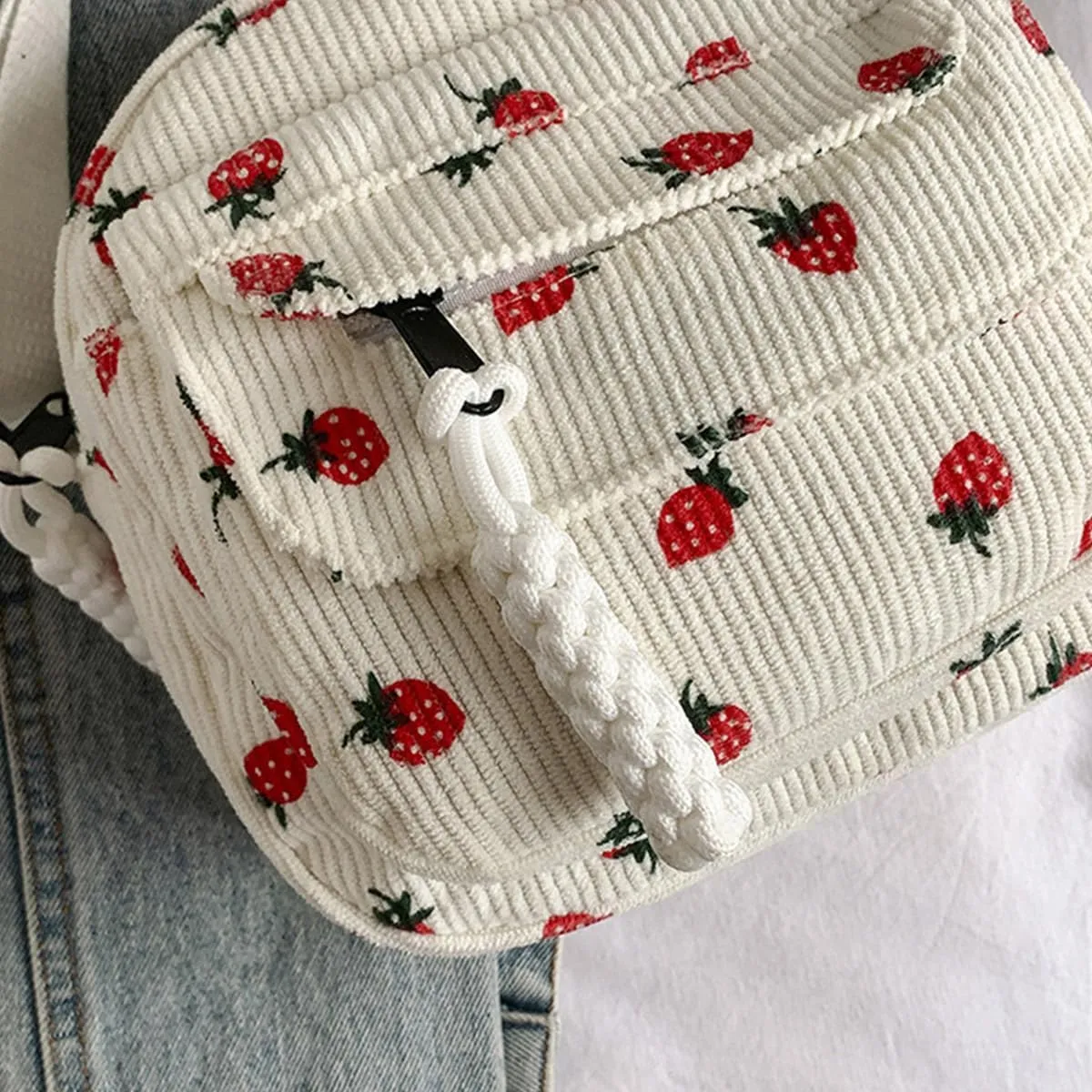 Cute Bags Kawaii Purse Wallets Aesthetic Small Corduroy Crossbody Bag with Bear Keychains Kawaii Gift for Women Teen Girls