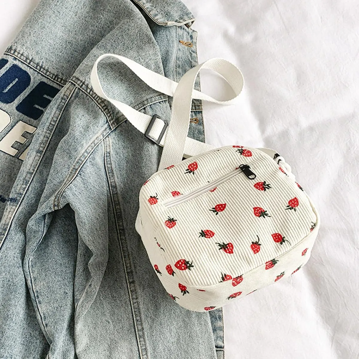 Cute Bags Kawaii Purse Wallets Aesthetic Small Corduroy Crossbody Bag with Bear Keychains Kawaii Gift for Women Teen Girls