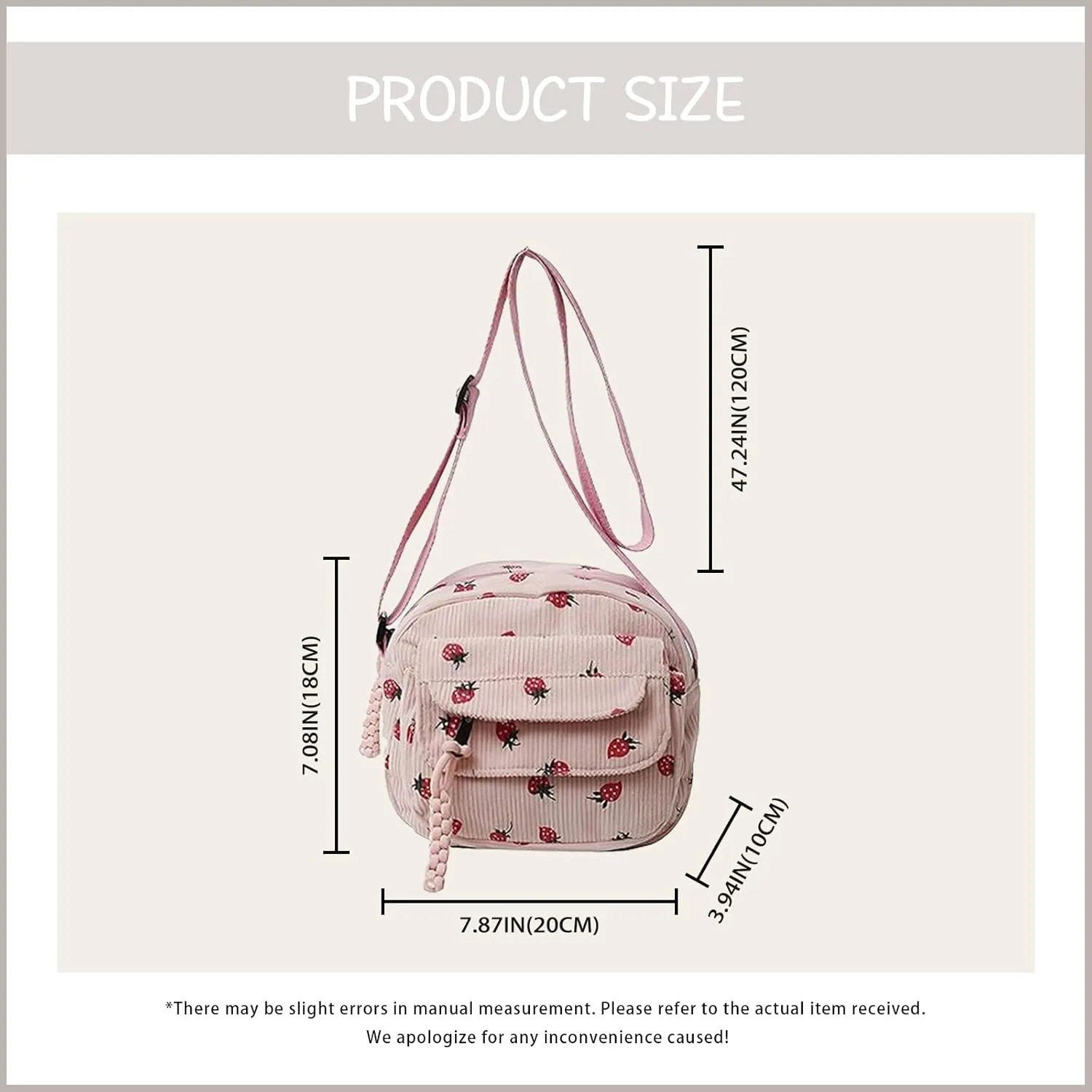 Cute Crossbody Bag For Women Girls Strawberry Purse Corduroy Tote Bag Fashion Chain Shoulder Handbag Canvas Bags