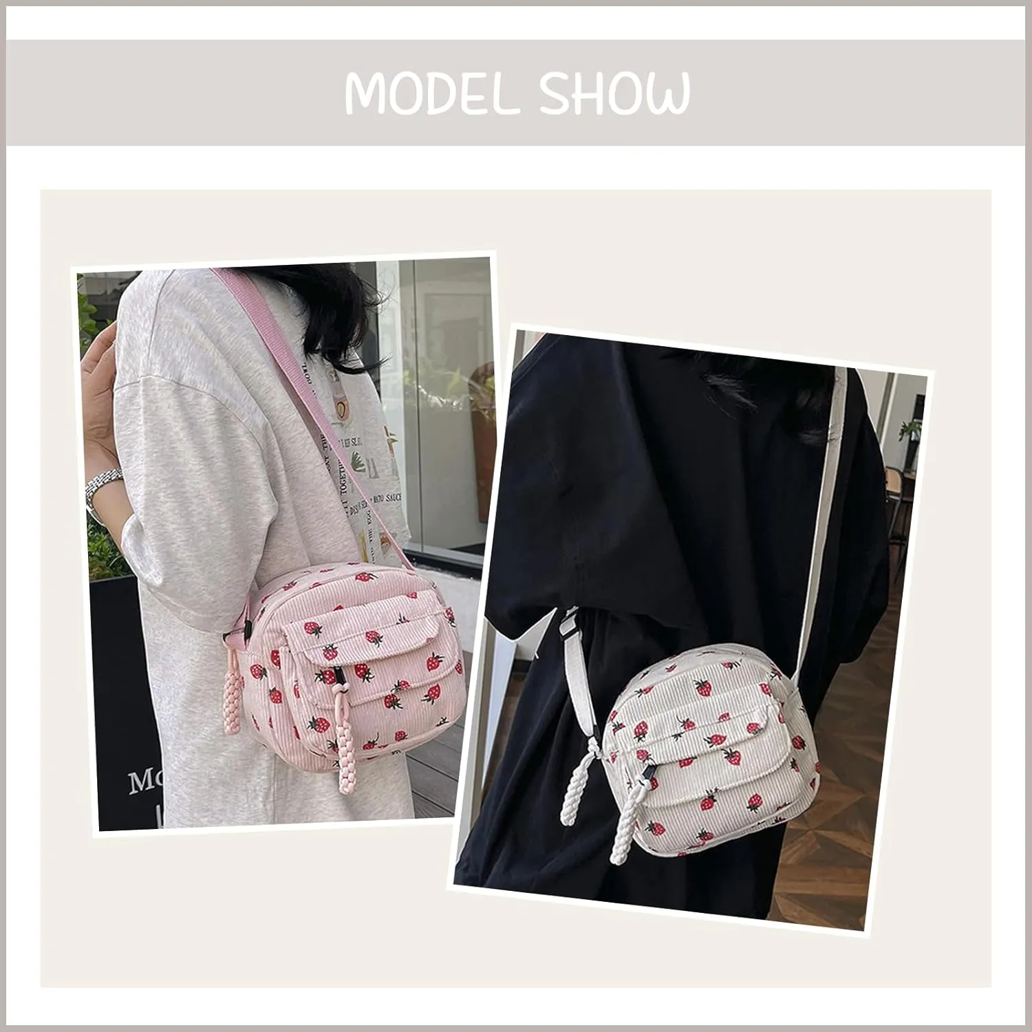 Cute Crossbody Bag For Women Girls Strawberry Purse Corduroy Tote Bag Fashion Chain Shoulder Handbag Canvas Bags