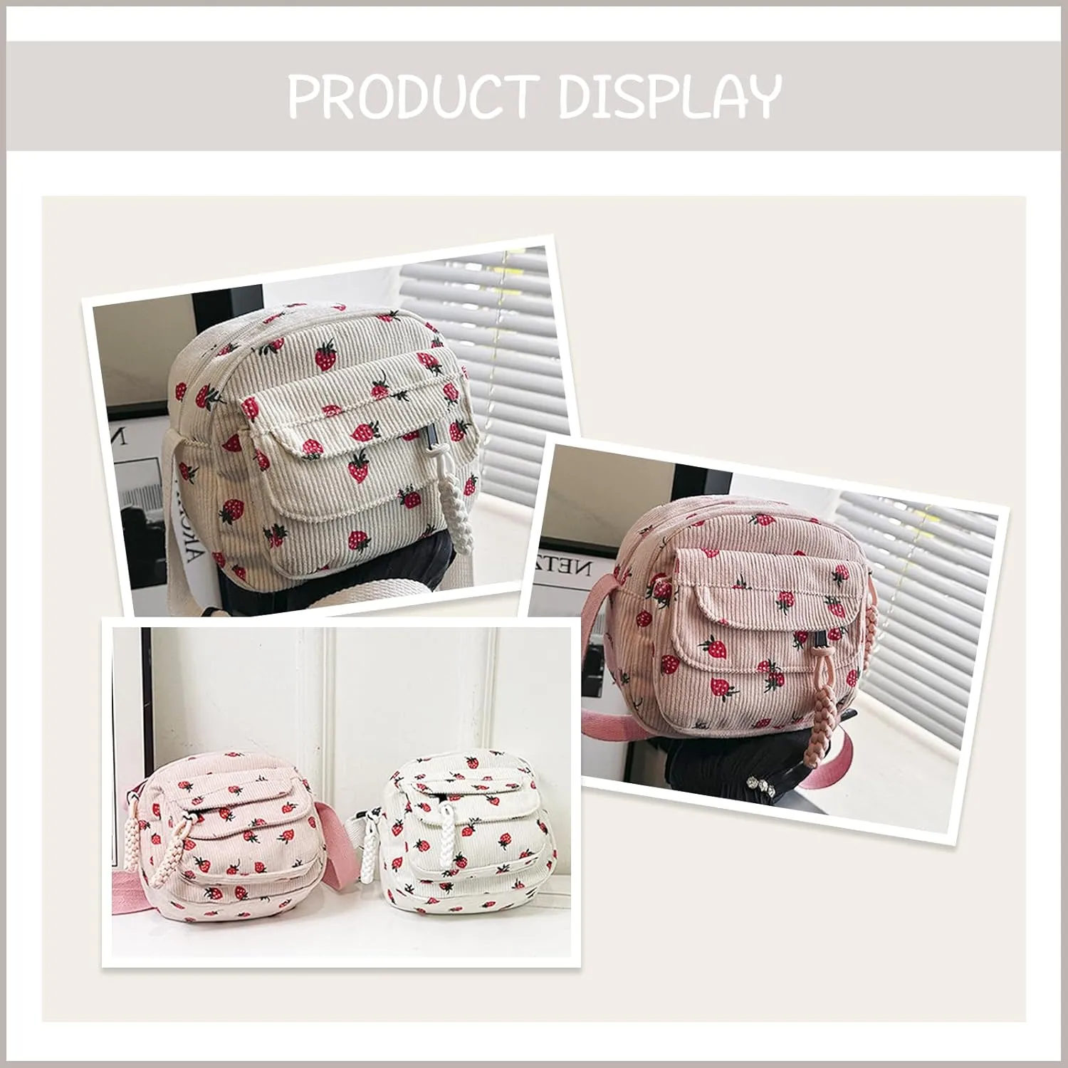 Cute Crossbody Bag For Women Girls Strawberry Purse Corduroy Tote Bag Fashion Chain Shoulder Handbag Canvas Bags