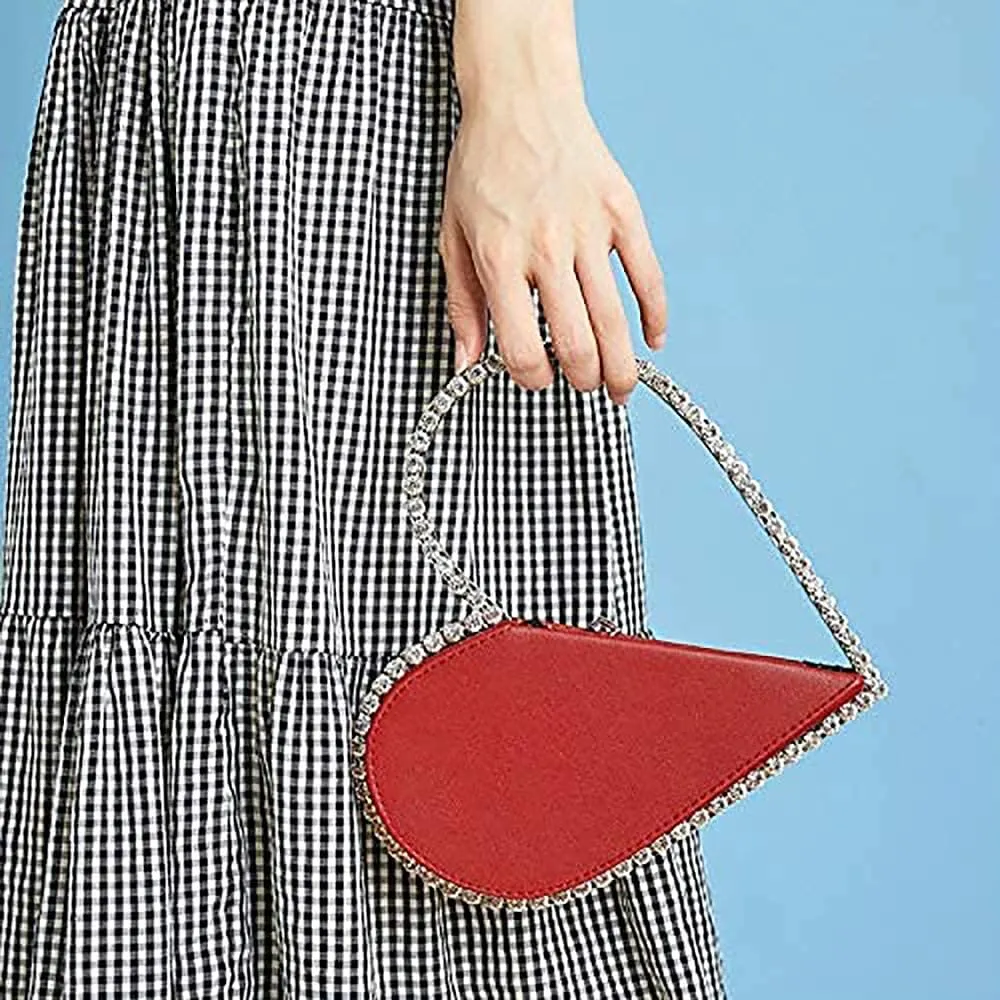 Cute Mini Heart Shape Evening Clutch Bag, Rhinestone Diamond Frame Wedding Party Purse Handbag for Women