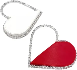 Cute Mini Heart Shape Evening Clutch Bag, Rhinestone Diamond Frame Wedding Party Purse Handbag for Women