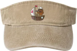 Cute Pug Binoculars on Board Sun Visor Hats Cotton Baseball Cap for Women Men Adjustable Sun Hat