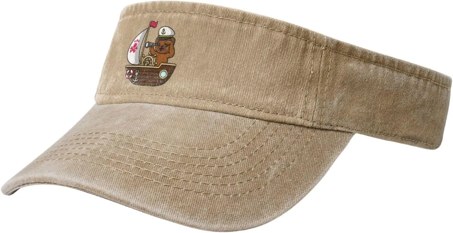 Cute Pug Binoculars on Board Sun Visor Hats Cotton Baseball Cap for Women Men Adjustable Sun Hat