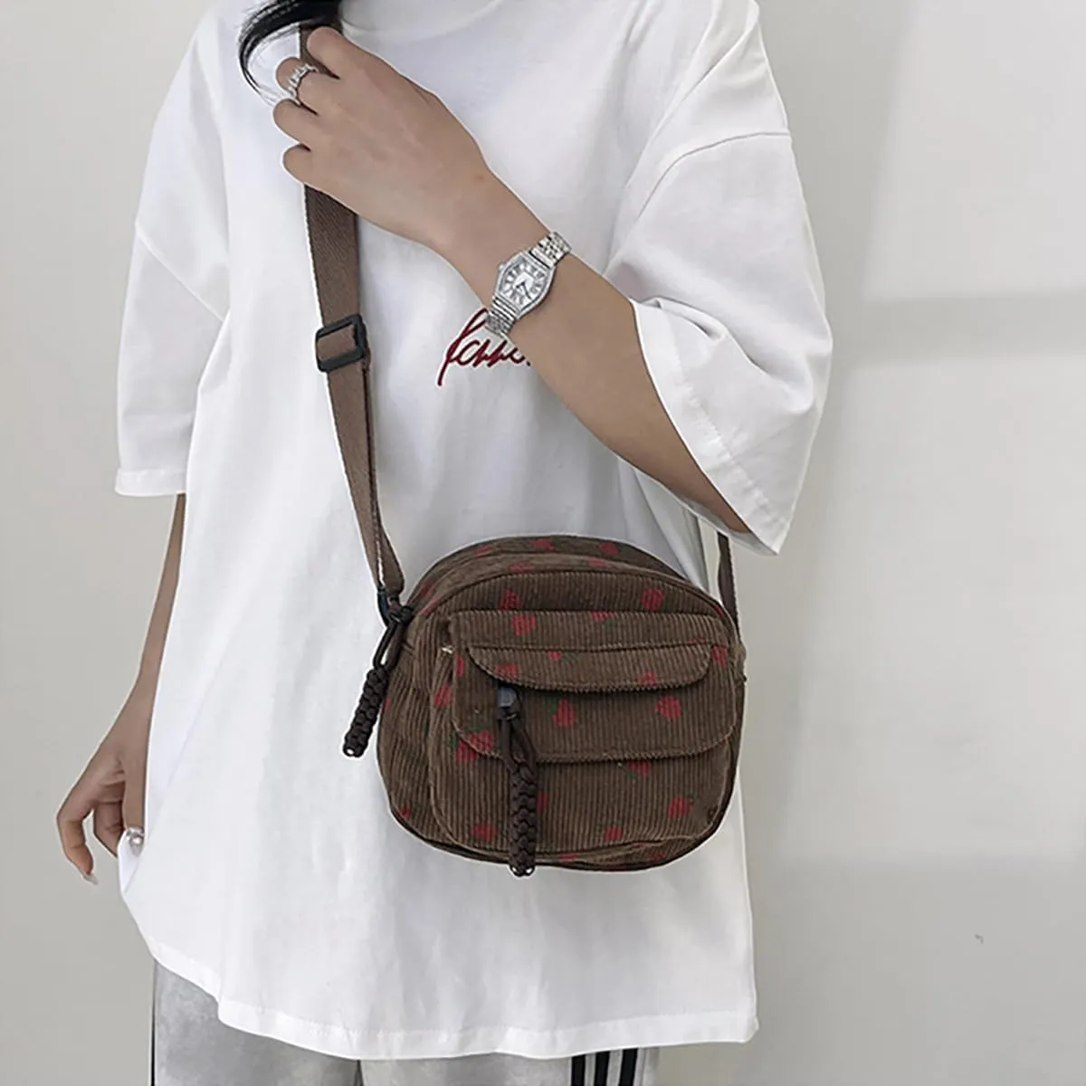 Cute Purses for Women Strawberry Bag Corduroy Tote Bag for Women Messenger Bag Cute Crossbody Bags Handbags