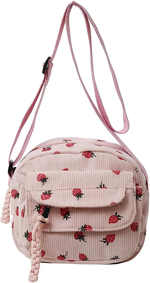 Cute Purses for Women Strawberry Bag Corduroy Tote Bag for Women Messenger Bag Cute Crossbody Bags Handbags