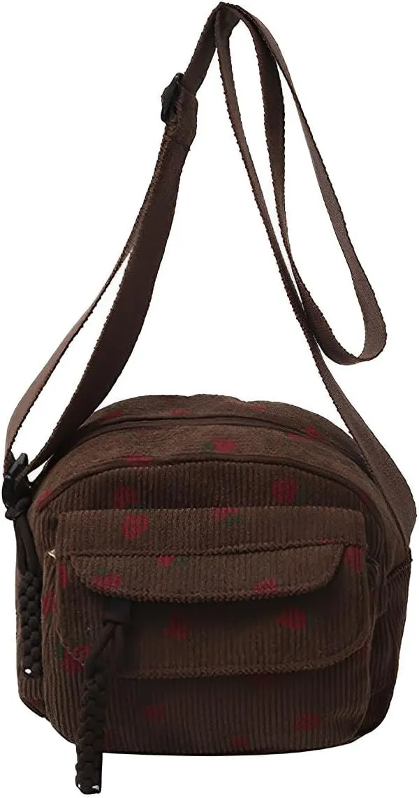 Cute Purses for Women Strawberry Bag Corduroy Tote Bag for Women Messenger Bag Cute Crossbody Bags Handbags