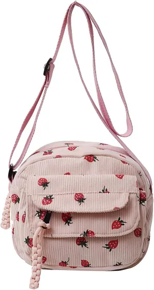 Cute Purses for Women Strawberry Bag Corduroy Tote Bag for Women Messenger Bag Cute Crossbody Bags Handbags