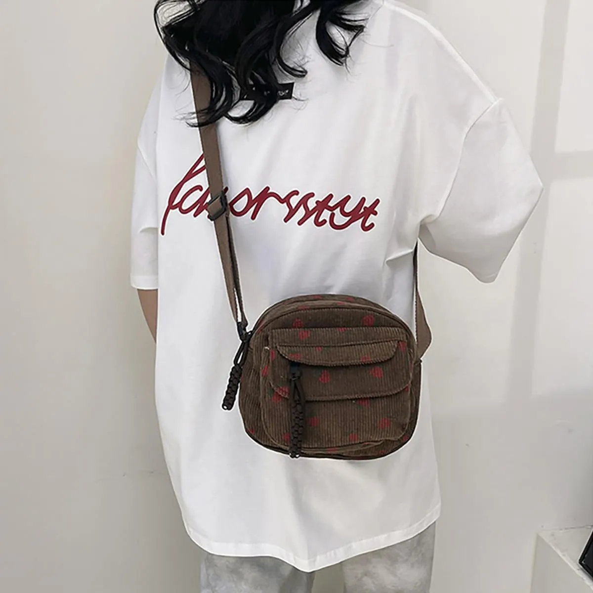 Cute Purses for Women Strawberry Bag Corduroy Tote Bag for Women Messenger Bag Cute Crossbody Bags Handbags