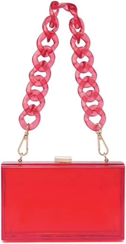 Cute Transparent Acrylic Shoulder Bag Clear Crossbody Evening Clutch Purse Handbag With 2 Gold Chain For Women