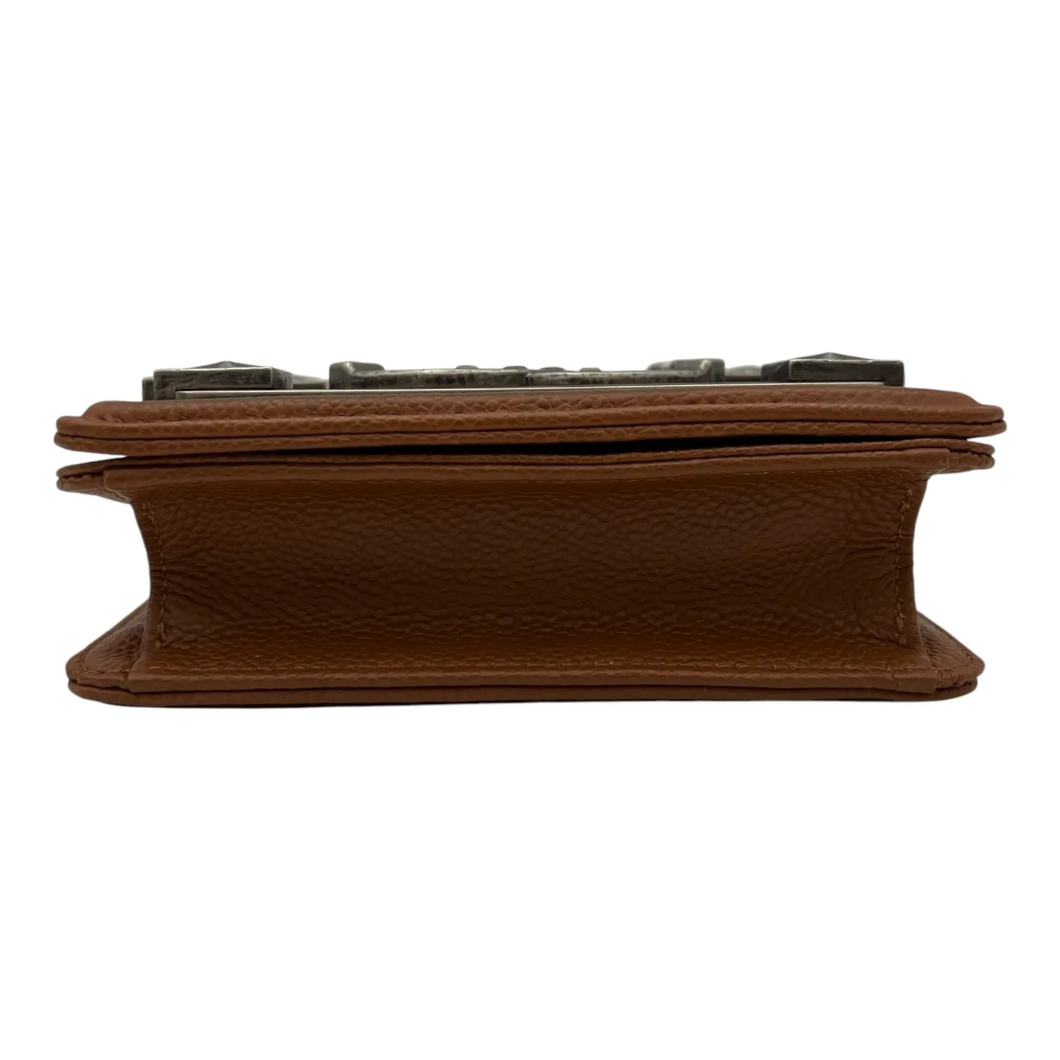 Dallas Boy Brick Crossbody Bag Brown in Caviar Leather, Ruthenium hardware