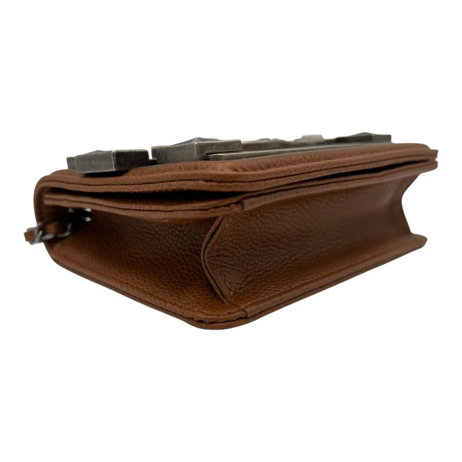 Dallas Boy Brick Crossbody Bag Brown in Caviar Leather, Ruthenium hardware