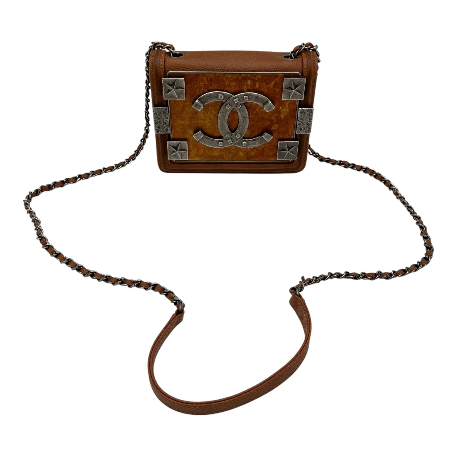 Dallas Boy Brick Crossbody Bag Brown in Caviar Leather, Ruthenium hardware