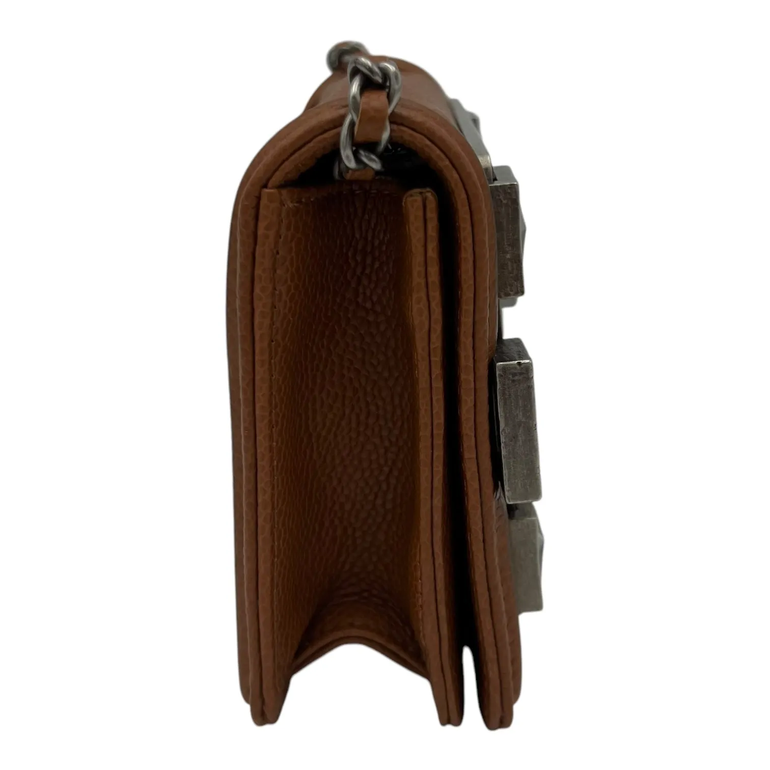 Dallas Boy Brick Crossbody Bag Brown in Caviar Leather, Ruthenium hardware