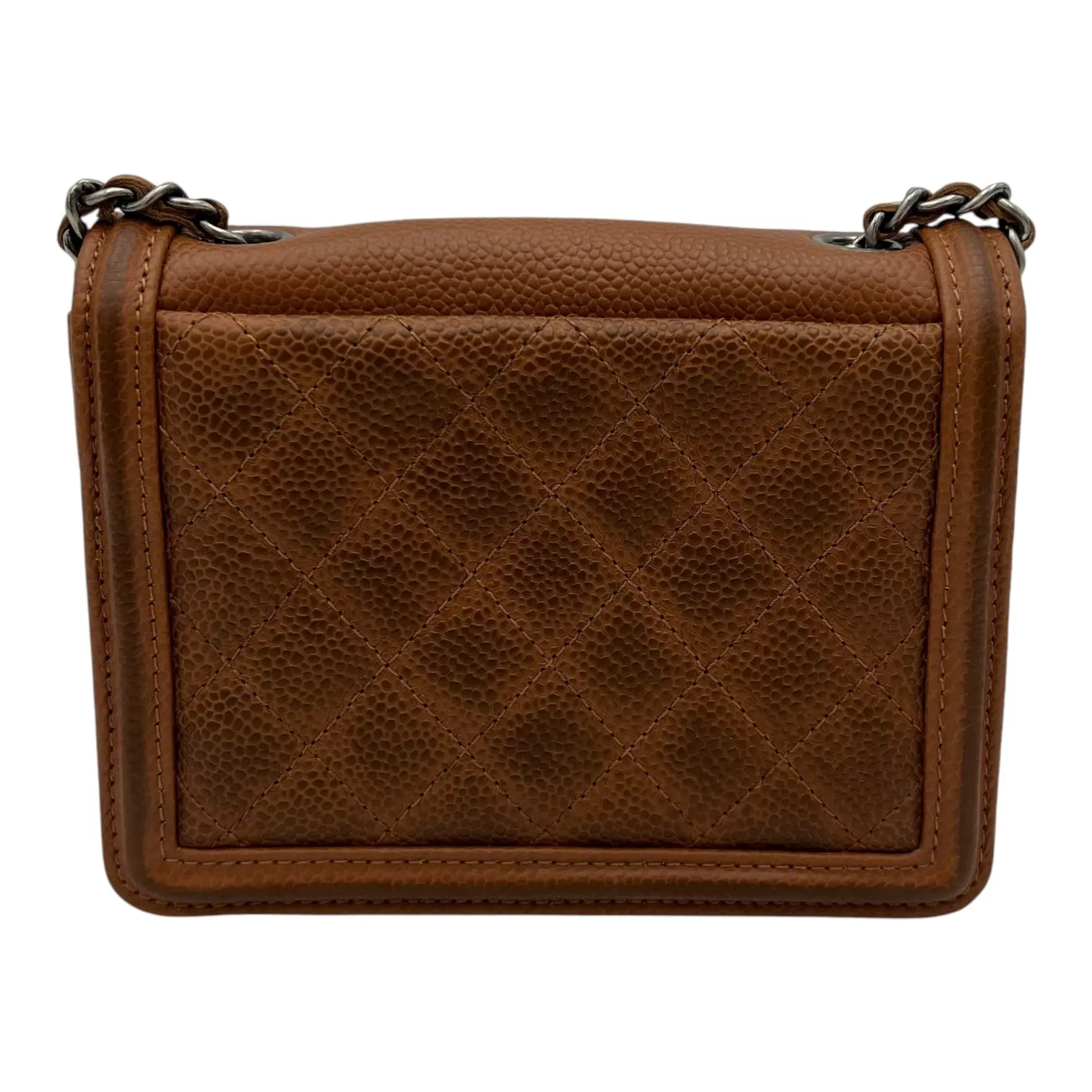 Dallas Boy Brick Crossbody Bag Brown in Caviar Leather, Ruthenium hardware