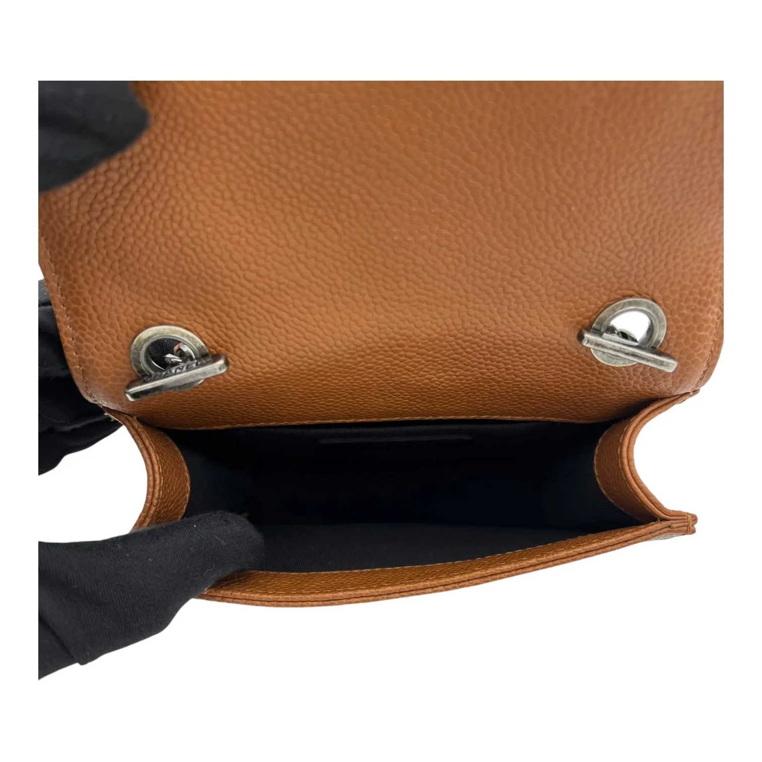 Dallas Boy Brick Crossbody Bag Brown in Caviar Leather, Ruthenium hardware