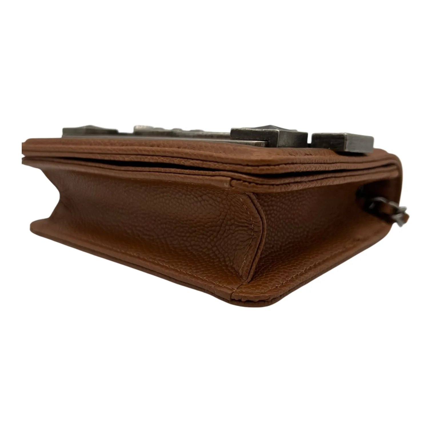 Dallas Boy Brick Crossbody Bag Brown in Caviar Leather, Ruthenium hardware