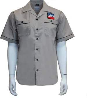 David Carey Mopar 1972 Work Shirt – Khaki – Button Up Collared Short Sleeve Mechanic Camp Shirt with Logo Patches
