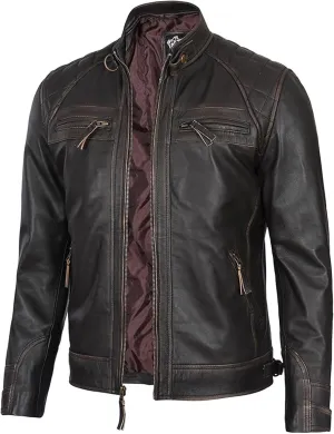 Decrum Leather Jacket Men - Cafe Racer Style Real Lambskin Leather Jackets For Men